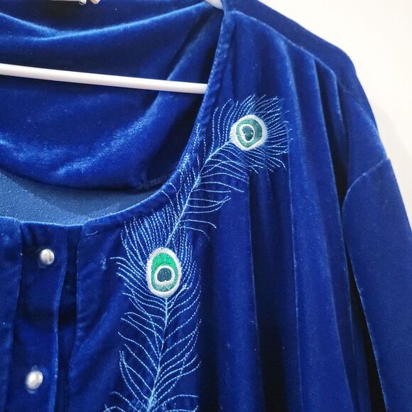 Vermont Country Store Womens Velvet Nightgown Size 3X Blue Housecoat Peacock - Picture 4 of 9